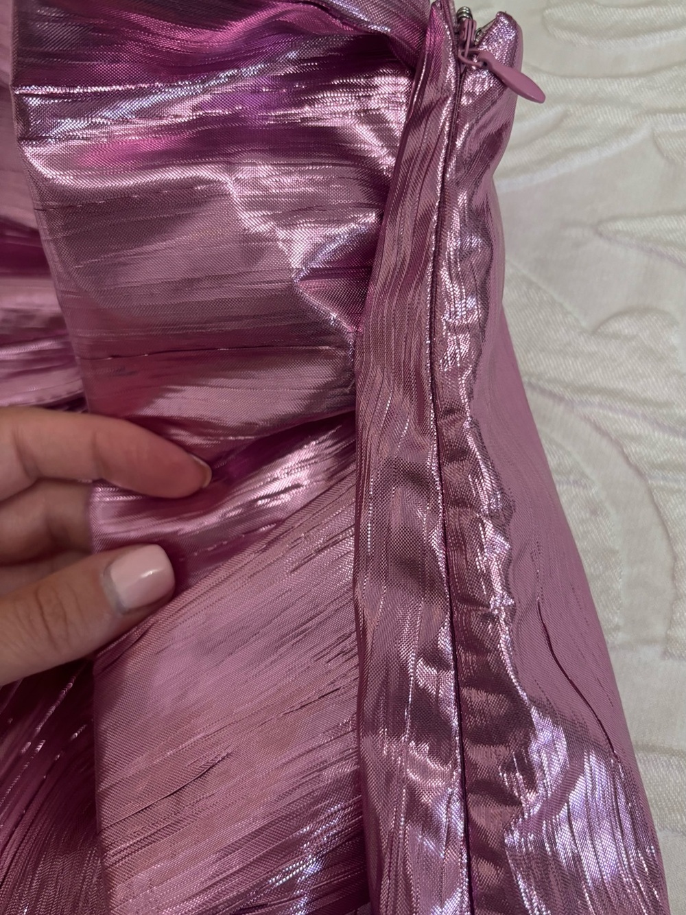 NWOT Tuckernuck Hyacinth House Pink Metallic Plisse Brenna Bow Mini Skirt Size S - Picture 10 of 10